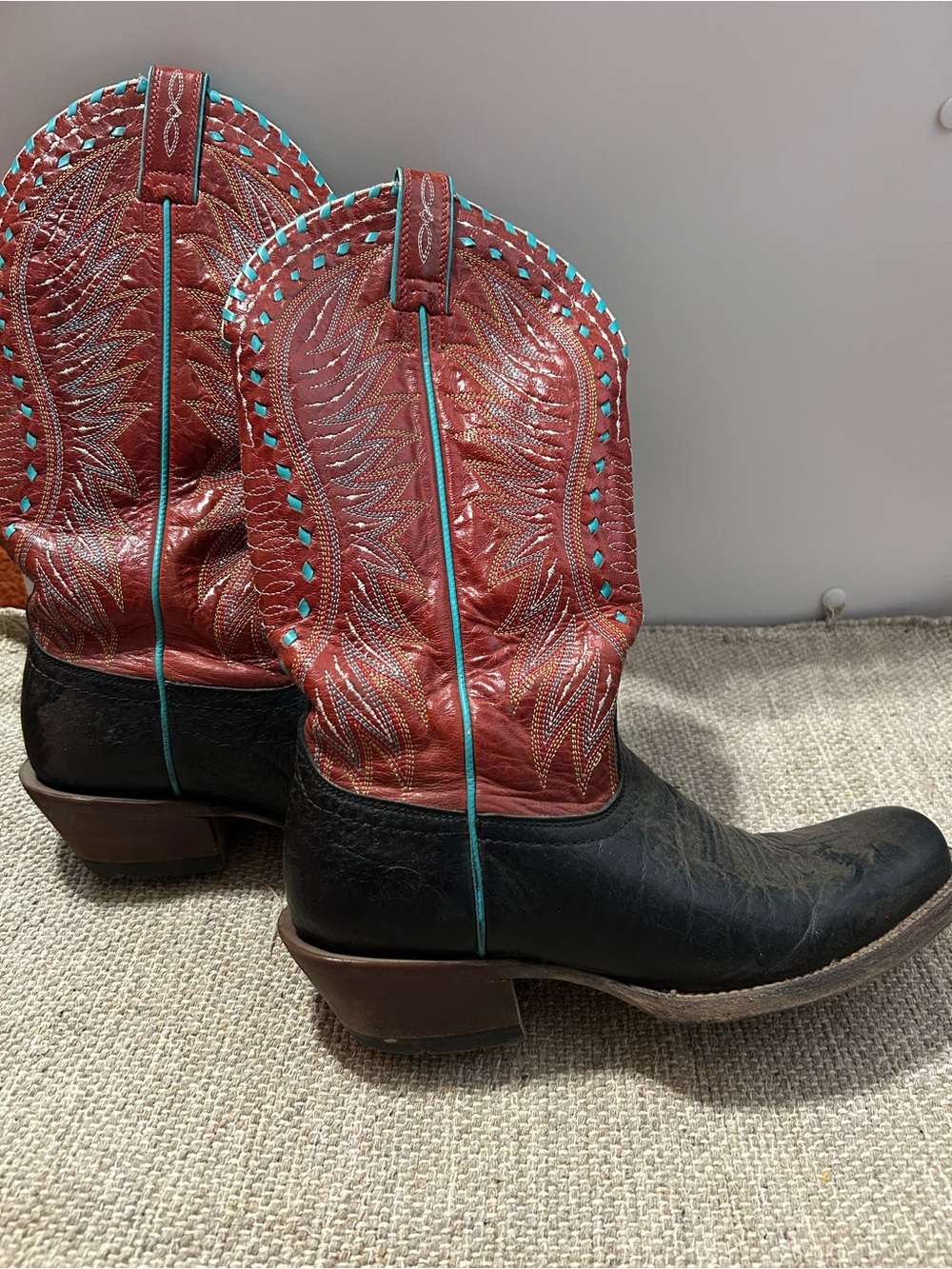 Ariat Women's Black & Red Western Boots with Turquoise Accents - Picture 2 of 9